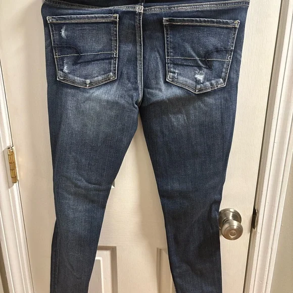 American Eagle Outfitters Dark Blue Distressed Skinny Jeans - Picture 6 of 6